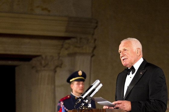Prezident Václav Klaus pednesl ve Vladislavském sále slavnostní projev (28.