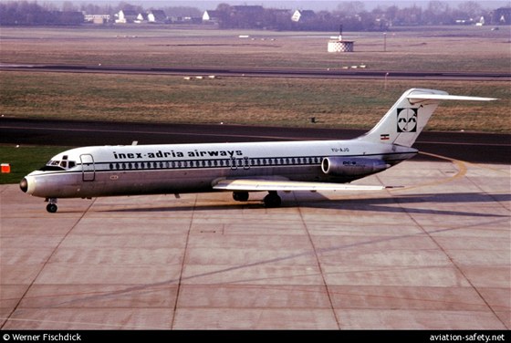 Letadlo společnosti Inex Adria Aviopromet, které v roce 1975 havarovalo v