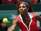TOHLE MÁM. Serena Williamsová se natahuje pro míek ve finále Turnaje mistry.