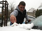 První sníh letoní zimy v Plzni