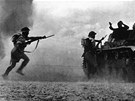 Spojenetí vojáci zajímají posádku nmeckého tanku, zatímco se na El Alameinem...