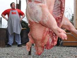 Obecní zabíjačka v Šaraticích na Vyškovsku