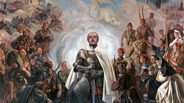 Francisco Franco vldl panlsku v letech 1939 a 1975. Na obrzku propagandistick freska, kterou namaloval Arturo Reque Meruvia.