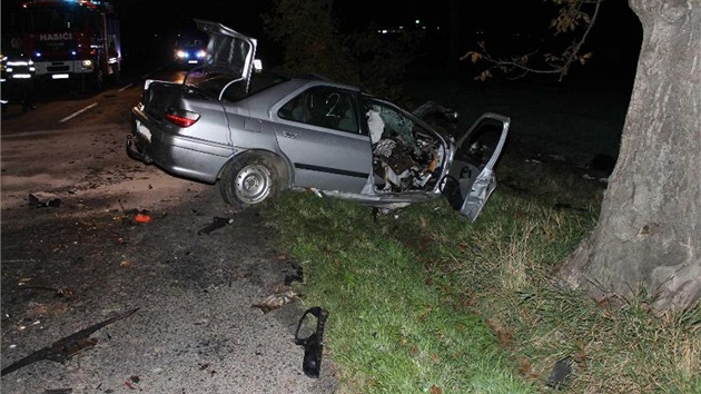 Pi ujdn ped policisty narazil opil idi u Kyjova do stromu. Siln nraz vymrtil z auta motor a pokcel strom. idi i spolujezdec utrpli tk zrann.