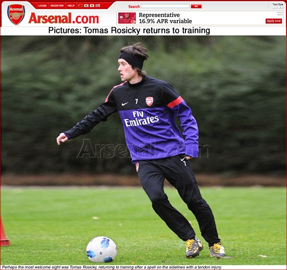 Tomá Rosický se objevil na tréninku Arsenalu. (9. listopadu 2012)