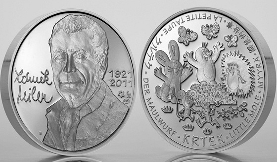Pražská mincovna vydala minci s Krtkem a jeho autorem Zdeňkem Milerem. Dva kusy