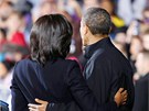 Barack Obama s manelkou Michelle pi setkání s píznivci v Des Moines ve stát