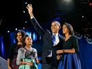 Barack Obama s manelkou a dcerami ped projevem k znovuzvolení prezidentem USA...