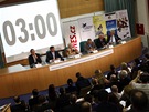 Debata prezidentských kandidát o evropské vizi v sále FSV UK v Praze (8.