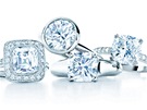 Jednotlivé tvary diamant i styly prsten mají své pesné názvy. Zleva: Tiffany...