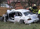 Mitsubishi Lancer EVO 9, kter pi nehod na RallyShow Uhersk Brod 2012 zabilo