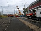 Nakládání starších pražských tramvají T3SUCS 7. listopadu 2012, které ještě