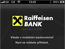 Mobilní aplikace RB - úvodní stránka pro pihláení do mobilního bankovnictví
