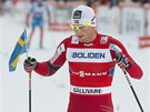 Norský bec Peter Northug dokonil svj úsek ve tafetovém závod v Gällivare. 