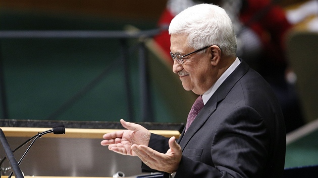 Prezident Palestinck samosprvy Mahmd Abbs hovo k Valnmu shromdn OSN (29. listopadu 2012)