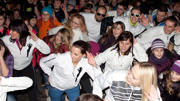 Nadšenci v Chlumci nad Cidlinou tancují Gangnam Style (23. 11. 2012).