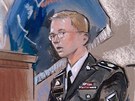 Americký vojín Bradley Manning u soudu na základn Fort Meade. Právník mu...