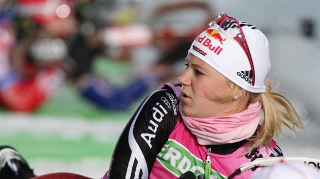 Nmeck biatlonistka Miriam Gssnerov pi trninku na Svtov pohr v lednu 2012.