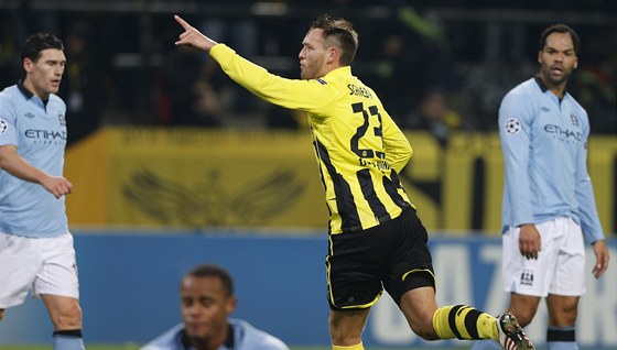 Schieber z Dortmundu se raduje, práv pokoil brankáe Manchesteru City 