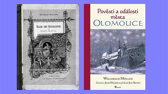 Obálky dvou vydání olomouckých povstí. Vlevo nmeckého z roku 1892, vpravo...
