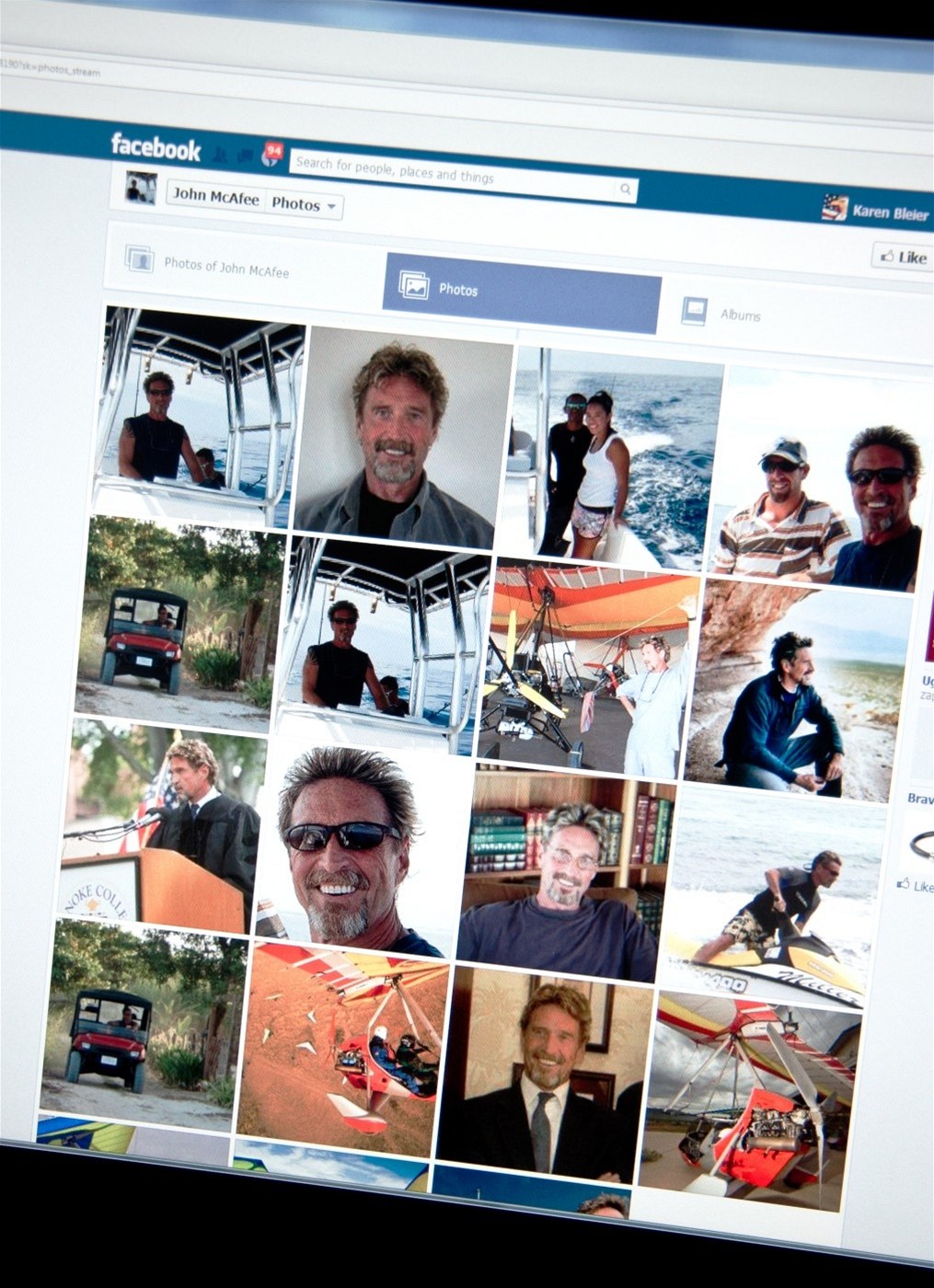 Fotografie na facebooku Johna McAfee