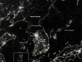 Na snímku Korejského poloostrova je krásn vidt rozdíl v ekonomických...