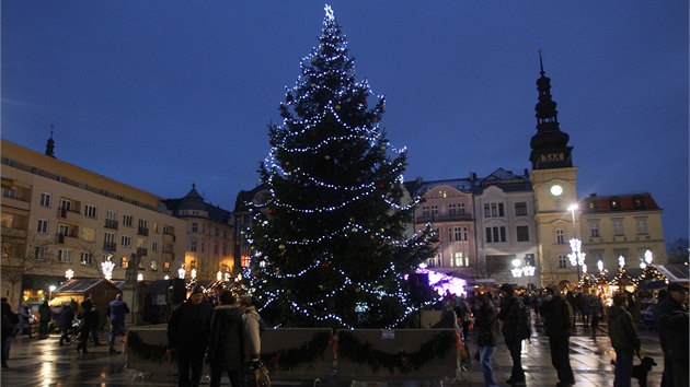 Vánoční strom na Masarykově náměstí v Ostravě