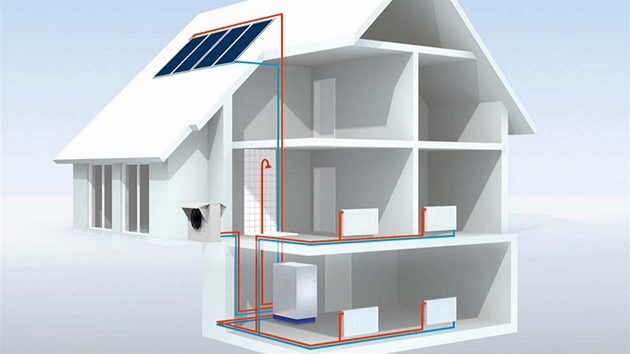 ez rodinnm domem ukazuje zapojen fototermickho solrnho systmu do soustavy vytpn pomoc tepelnho erpadla na bzi vzduch/voda a teplovodnch raditor. Zdroj: www.mujdum.cz. 





