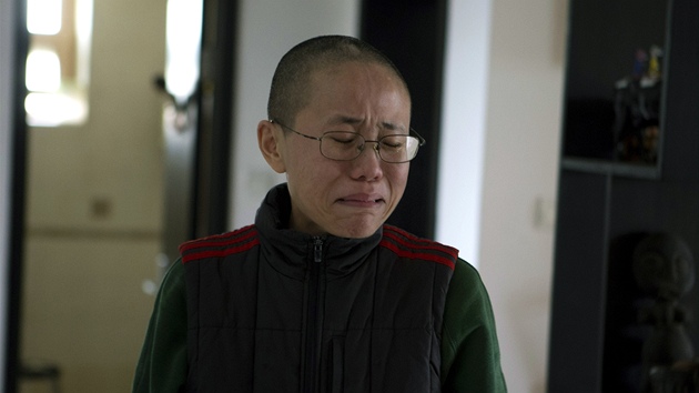 Liou Sia, manželka čínského disidenta Liou Siao-poa, byla v šoku, když se k ní pod dvou letech v domácím vězení dostali novináři. Ihned jí vyhrkly slzy. 