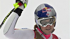HATTRICK. Americká ly�a�ka Lindsey Vonnová se raduje, v Lake Louise vyhrála