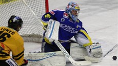 DO LAPAKY. Zlínský branká Jakub Sedláek zasahuje v utkání proti Litvínovu.