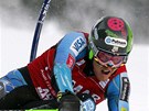 Americký lya Ted Ligety na trati obího slalomu v italském stedisku Alta