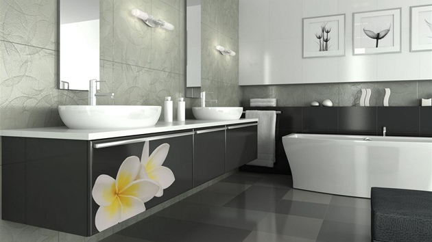 Koupelnov dvka Trachea - flii v barv antracitu dopluje proveden Overface s motivem lotosu.