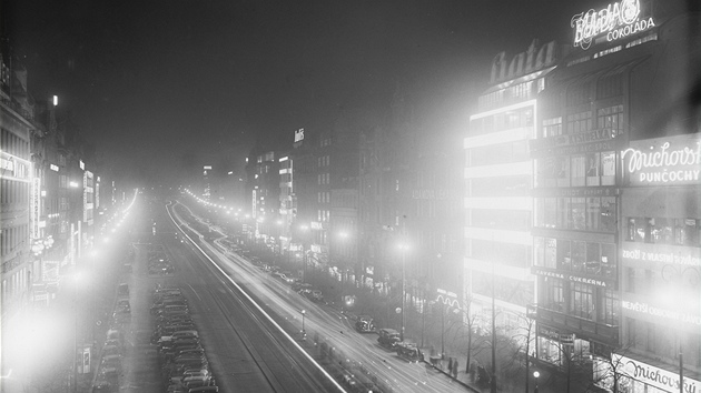 Vclavsk nmst v noci, kolem roku 1934