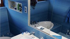 Krásná azurová koupelna se me pochlubit velkým úloným prostorem nenápadn