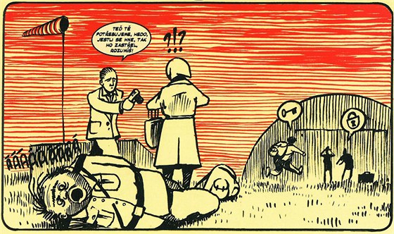 Jedna z komiksových kreseb vnovaná píbhu únosc letadel v Chocni v roce
