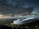 Dynamická galerie v mst Nuuk (grónsky Mys) má kruhový tvar a je snhov bílá....