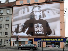 Billboard s fotografií bývalého eského prezidenta Václav Havla v triku s...