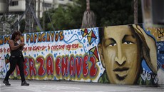 Grafiti s portrétem venezuelského prezidenta Huga Cháveze v ulicích Caracasu