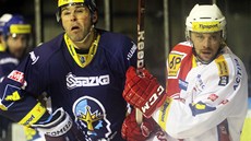 Jaromír Jágr vede kladenské hokejisty v utkání proti Slavii. 