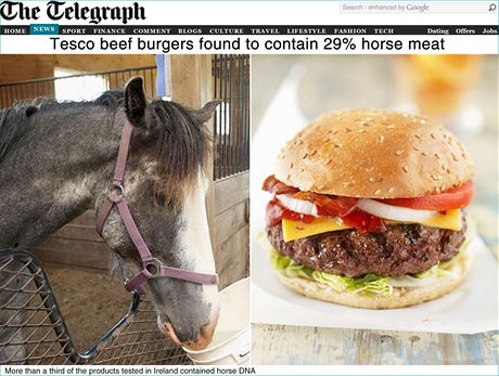 Testy hovzích hamburger v britském Tesku prokázaly 29% podíl koského masa.