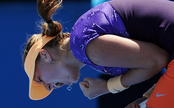 POJ! Petra Kvitová se hecuje v utkání prvního kola Australian Open.