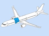 Modr st ukazuje st trupu Airbusu A321, jej dly bude vyrbt Aero
