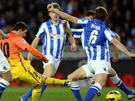 V OBLEEN. Fotbalist Realu Sociedad obsypali barcelonskou hvzdu Lionela