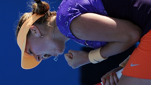 POJ! Petra Kvitová se hecuje v utkání prvního kola Australian Open.