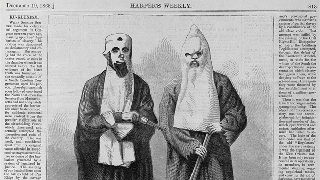 Takhle zachytil dva leny Ku Klux Klanu tdenk Harpers Weekly.