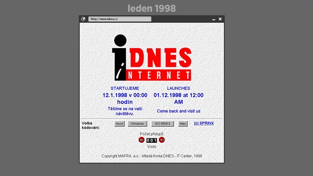 Předstartovní stránka iDNES.cz z ledna 1998
