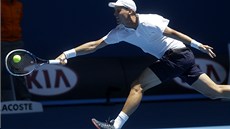 MÁM T. Tomá Berdych se natáhl po míku v utkání 2. kola na Australian Open.