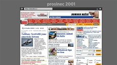 Homepage iDNES.cz v prosinci 2001. Nahuštěná stránka je z dnešního pohledu...
