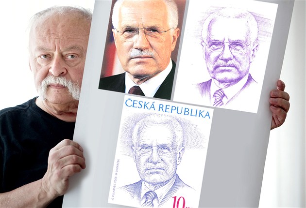 Old�ich Kulhánek kreslil portrét Václava Klause z jeho oficiální fotky. Z té bude vycházet i Kulhánk�v nástupce.